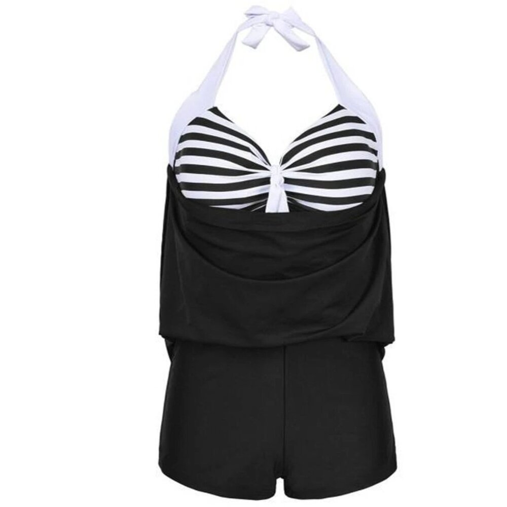 Plus Size Retro Skipper 1-PC Sailor Swimsuit Pin Up Nautical Halter Swim Dress - Picture 7 of 8